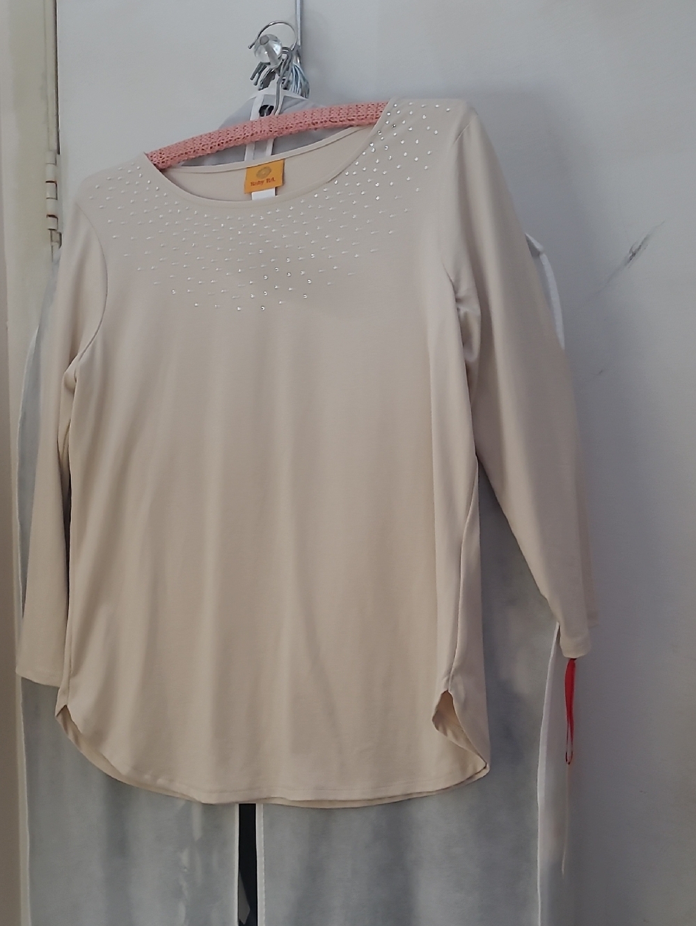 Ruby Rd. Cream Long-Sleeve Rhinestone Crewneck Top